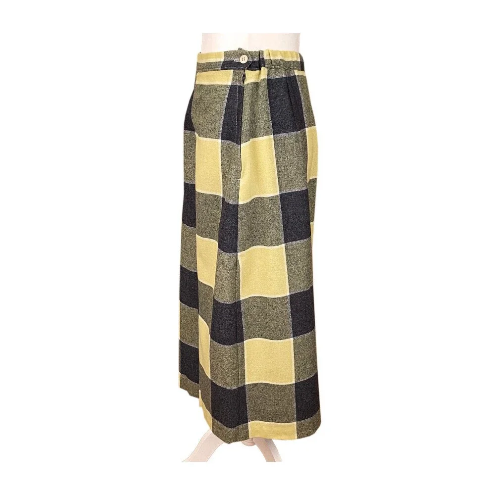 Vintage New Attitude Russ Togs Midi Skirt Sz 14 *Fits like 8* Yellow Black Plaid